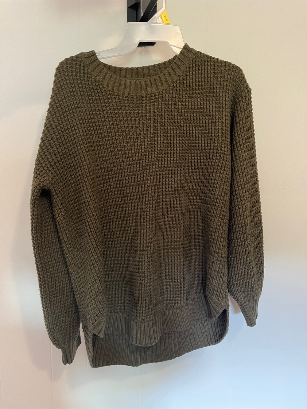 Women's Olive Crewneck Waffle Knit Sweater
